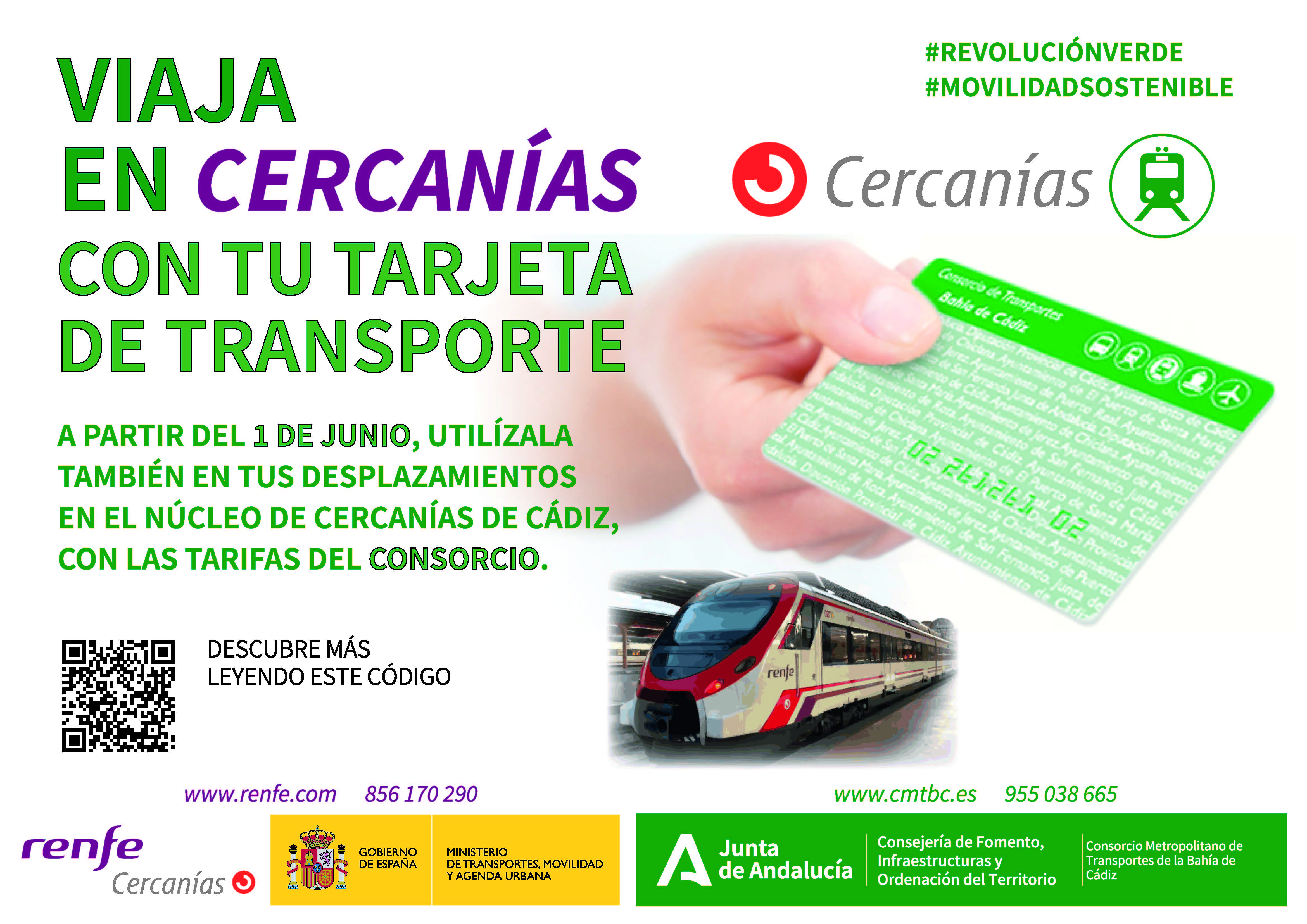 Los viajeros de Cercanías de Cádiz podrán utilizar la tarjeta del Consorcio, a partir de este 1 de junio 